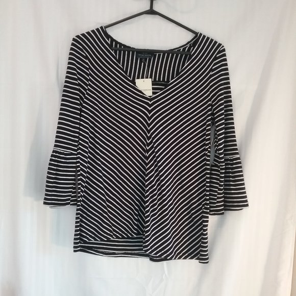 Lucky Brand Top Boho Black & White Striped New! XS - Picture 3 of 16